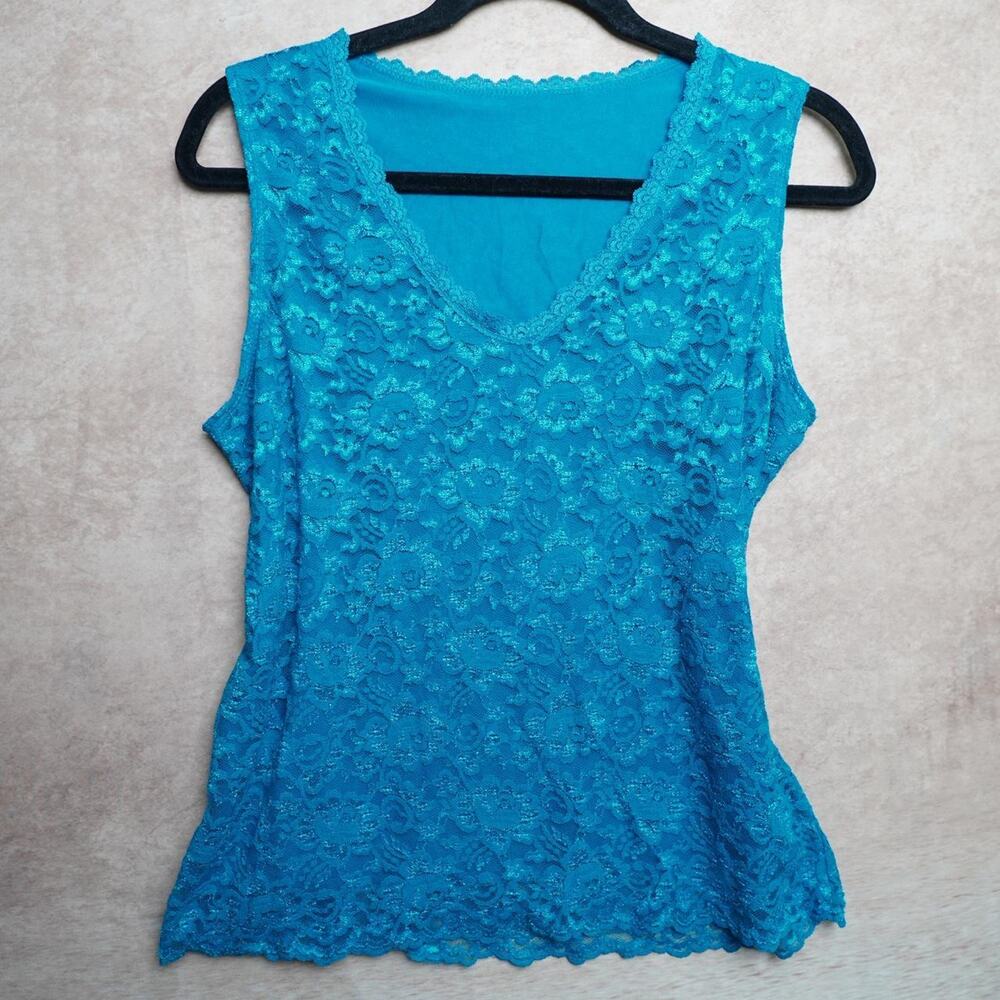 Y2K Turquoise Lace Tank Fairy Grunge Top L